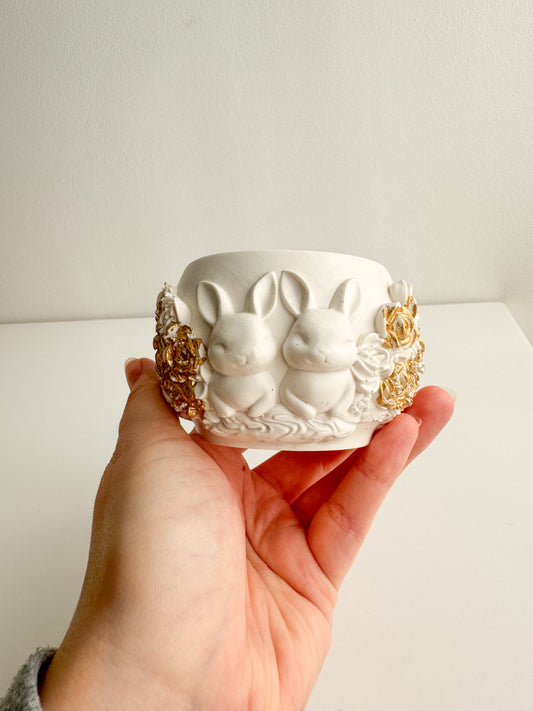 Copo coelhinhos c/ folha dourada